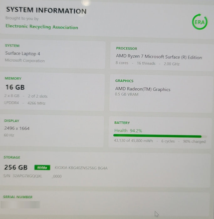 Microsoft Surface Laptop 4 1953 Ryzen 7 Surface Ed 16GB DDR4 256GB SSD 15"