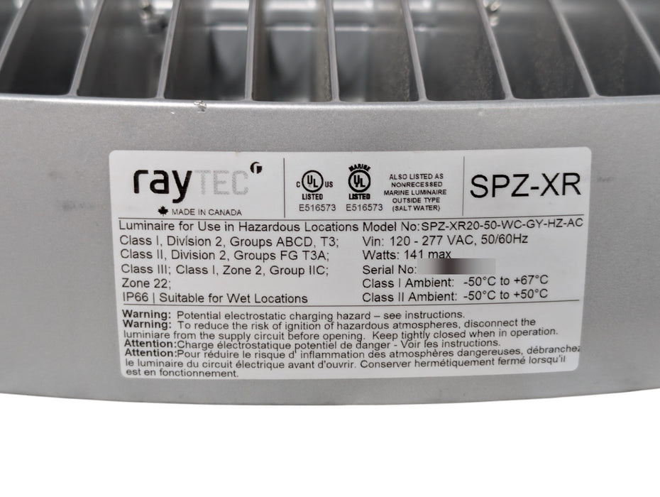 Raytec SPZ-XR SPZ-XR20-50-WC-GY-HZ-AC Hazardous Location Super Bright LED Light