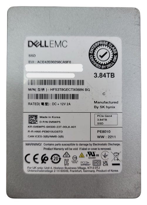 3.84TB SAS 2.5" 15mm PCIe Gen4 Dell EMC / SK Hynix U.2 SSD - HFS3T8GECTX088N