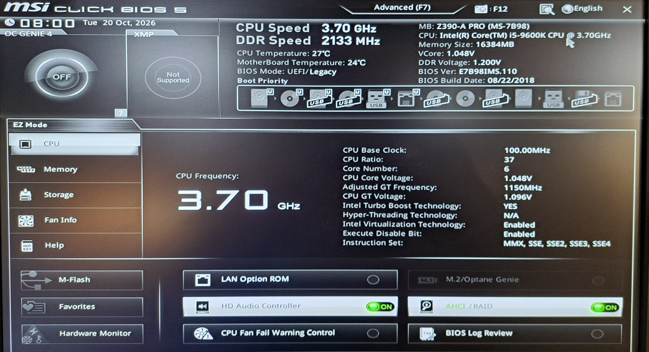 Custom PC MSI Z390-A PRO w/ Intel Core i5-9600K 3.70GHz, 16GB DDR4, No HDD, 500W