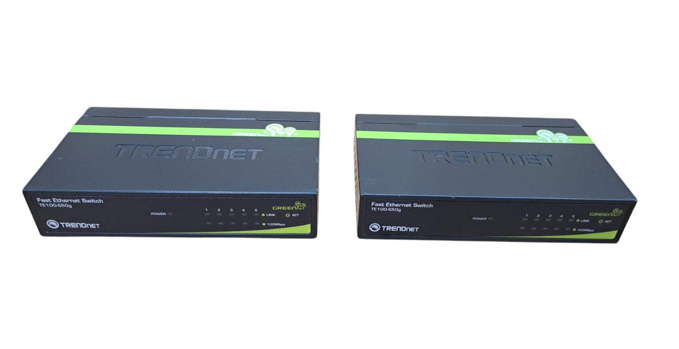 Lot of 2x TRENDnet TE100-S50g 5-Port 10/100Mpbs GREENnet Switch
