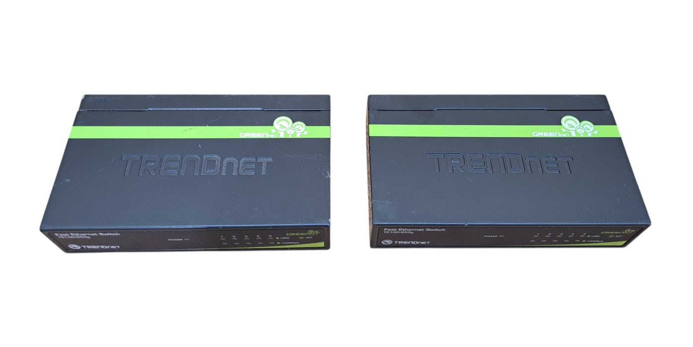 Lot of 2x TRENDnet TE100-S50g 5-Port 10/100Mpbs GREENnet Switch