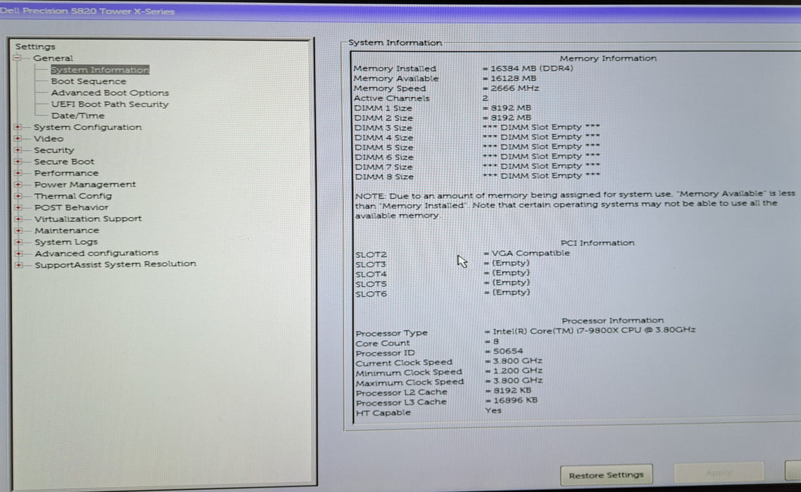 Dell Precision 5820 Tower X-Series | i7-9800X @3.80GHz, 16GB DDR4, P400, No HDD
