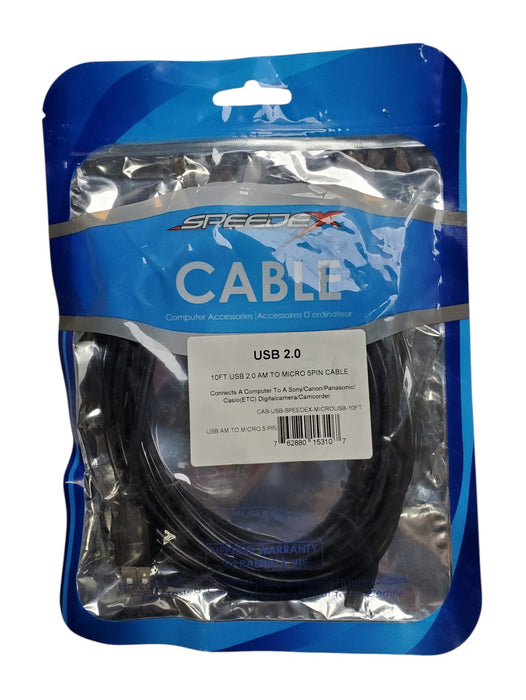 NEW - Speedex CAB-USB-SPEEDEX-MICROUSB-10FT USB 2.0 A to Micro 5 Pin Cable 10ft