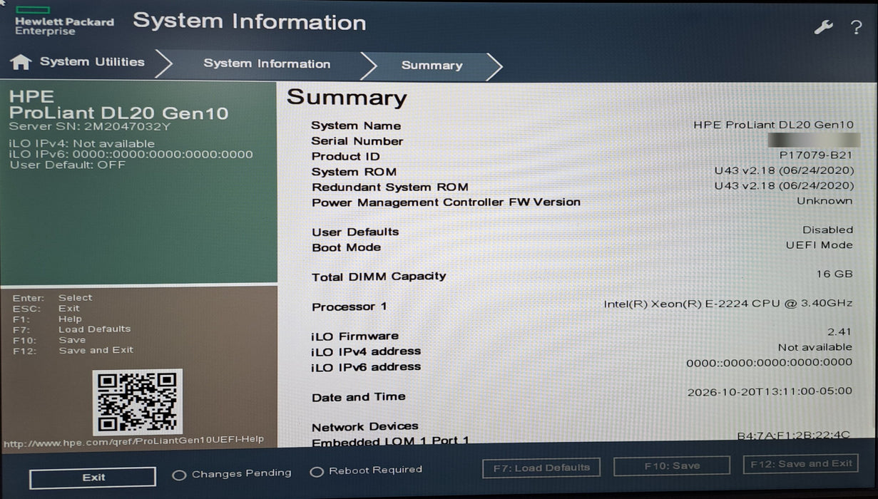 HPE ProLiant DL20 Gen10 2x LFF - Xeon E-2224 3.40GHz 16GB DDR4 S100i SR Gen10