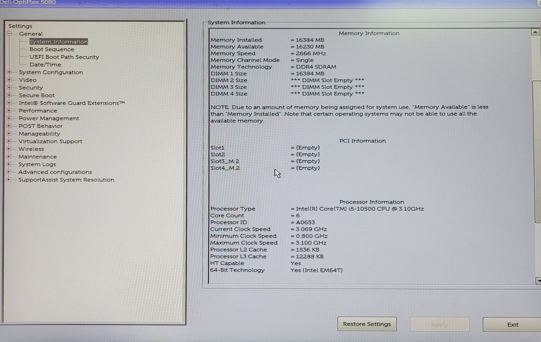 Dell OptiPlex 5080 SFF Intel Core i5-10500 CPU 16GB DDR No HDD