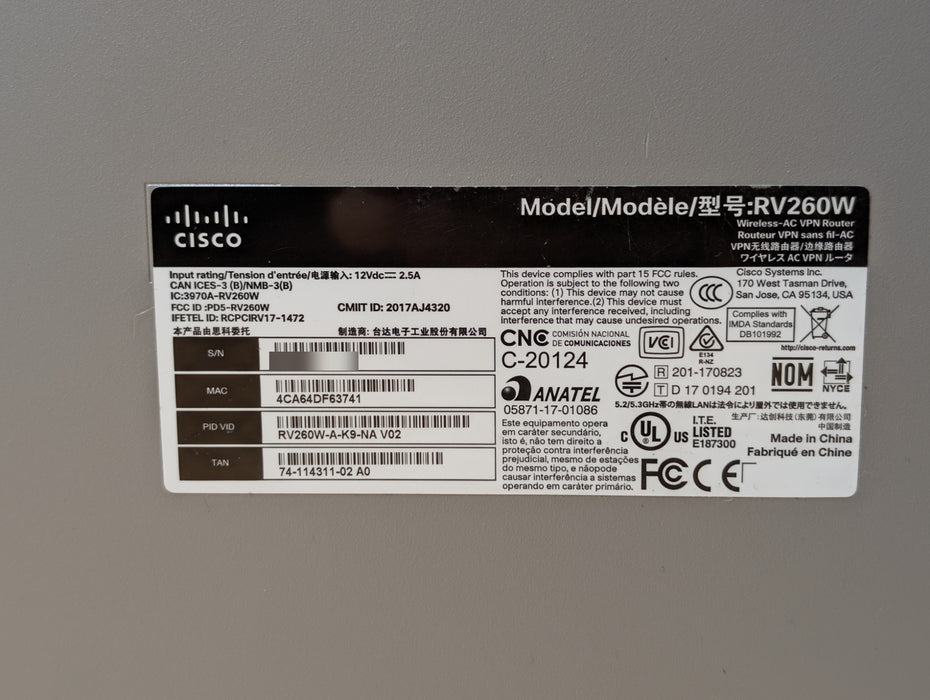 Cisco RV260W - Wireless-AC VPN Router 8-Port Gigabit LAN SFP WAN