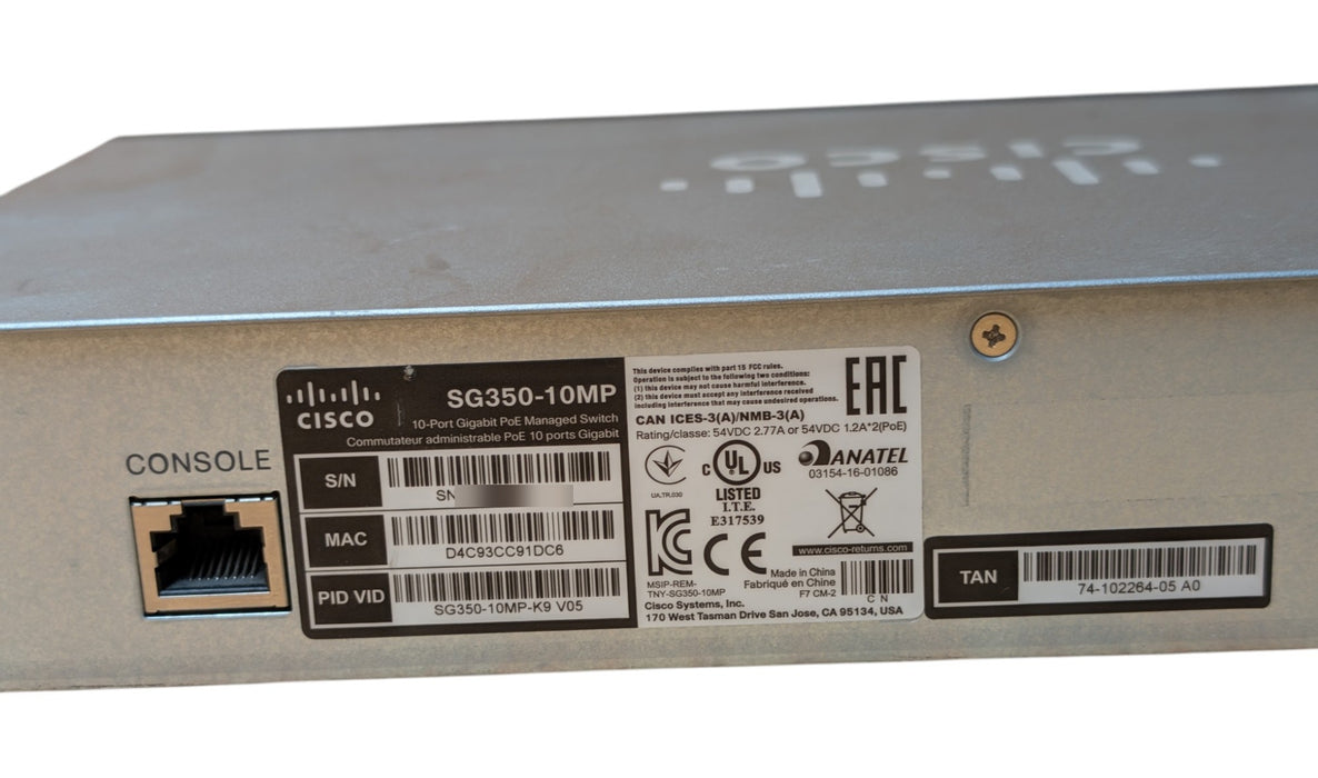 Cisco SG350-10MP - 10-Port Gigabit PoE Managed Switch with PoE PD IN