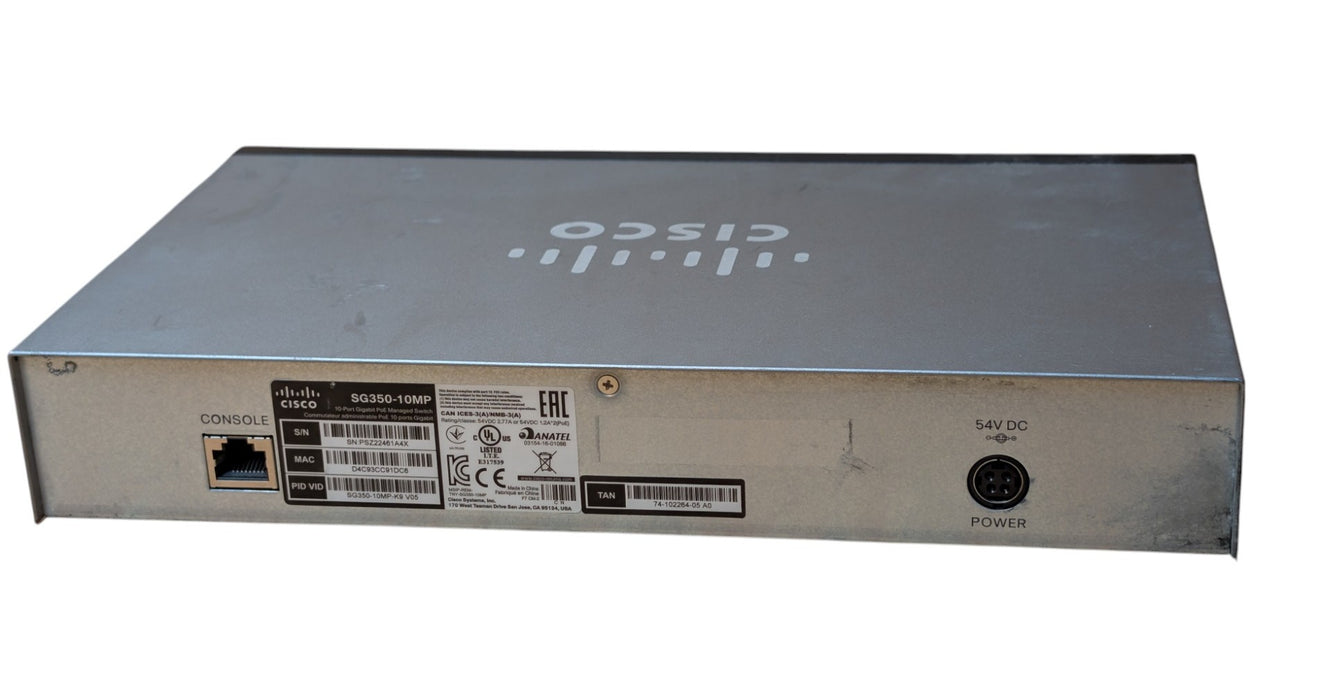 Cisco SG350-10MP - 10-Port Gigabit PoE Managed Switch with PoE PD IN