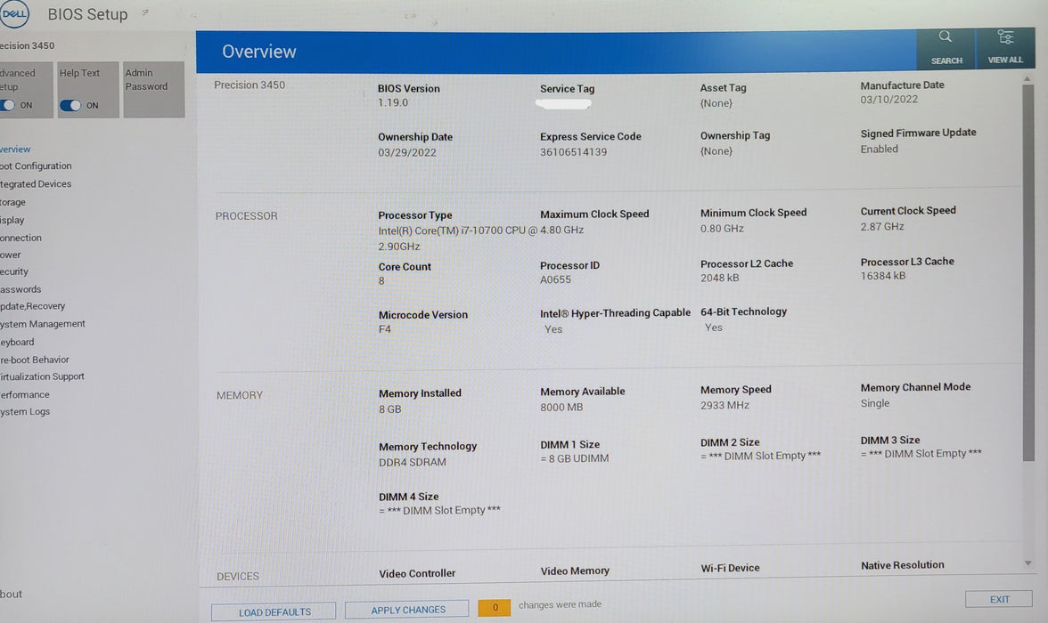 Dell Precision SFF Intel Core i7-10700 CPU 8GB RAM No HDD *READ*