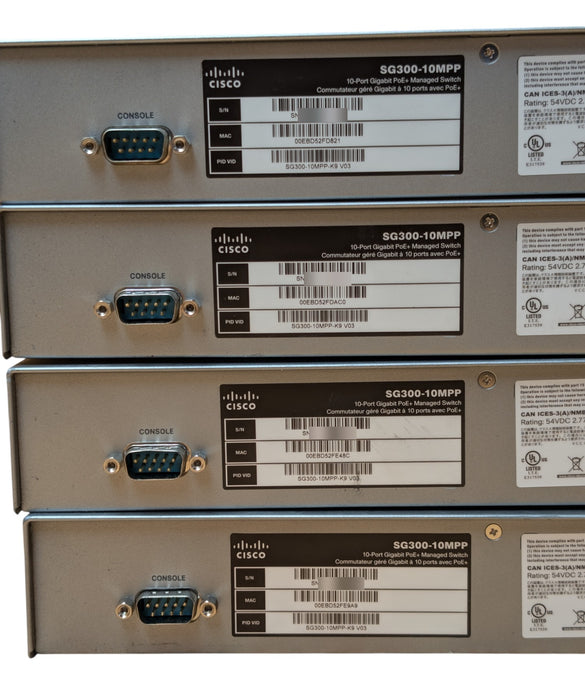 Cisco SG300-10MPP - 10-Port Gigabit PoE+ Managed Switch Lot of 4