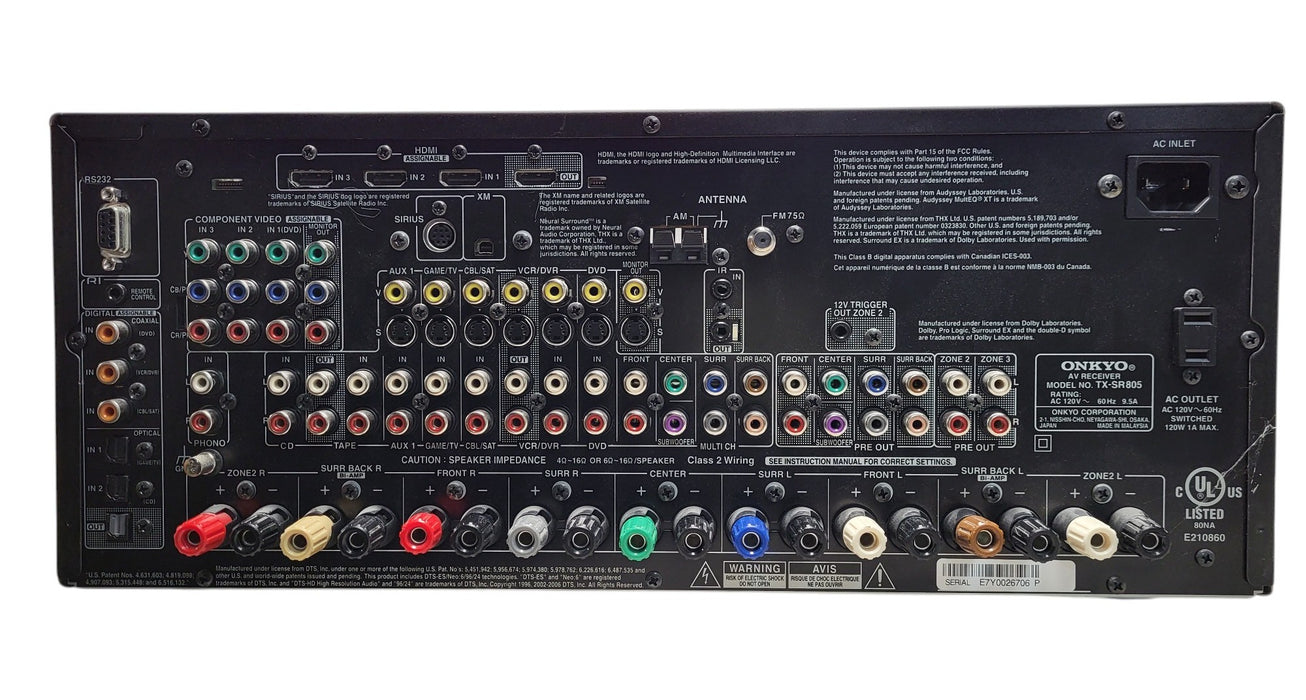 Onkyo TX-SR805 - 7.1 Channel THX Ultra2 Home Theater AV Receiver