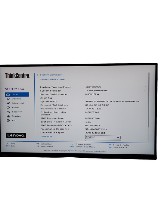 Lenovo ThinkCentre M70q USFF i5-10400T CPU 2.00GHz, 8GB RAM - No HDD