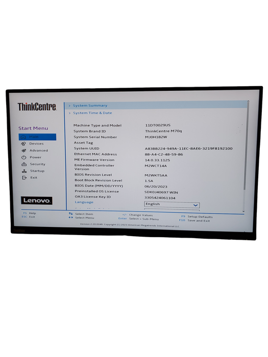 Lenovo ThinkCentre M70q USFF i5-10400T CPU 2.00GHz, 8GB RAM - No HDD