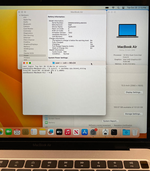 Apple MacBook Air 13" 2018 Intel Core i5-8210Y 1.60GHz 8GB RAM 128GB SSD READ!