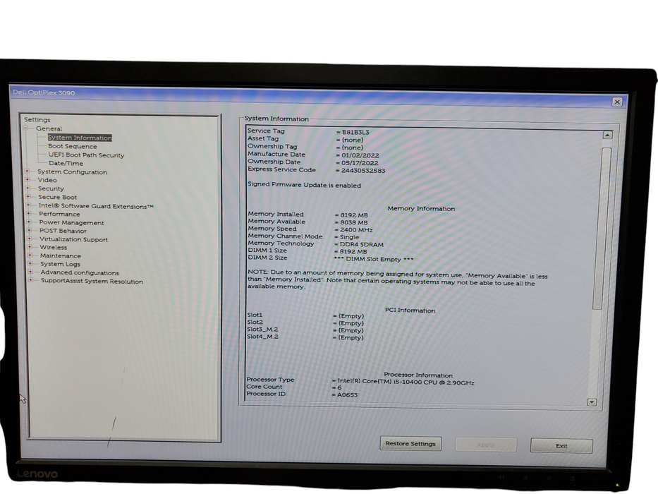 Dell OptiPlex 3090 SFF, i5-10400, 8GB DDR4, No HDD/OS