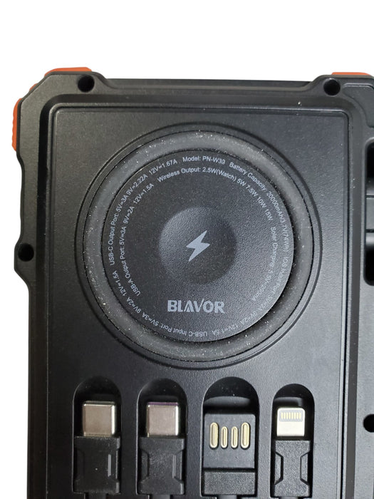 BLAVOR PN-W30 - 20000mAh Solar Power Bank Qi Wireless Charger Built-in Cables