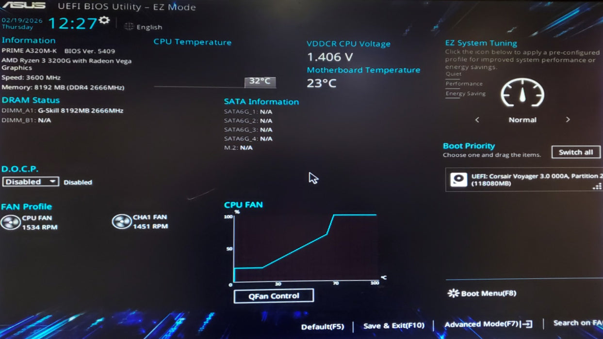 Custom PC | ASUS Prime A320M-K, AMD Ryzen 3 3200G, 8GB DDR4, 256GB NVMe