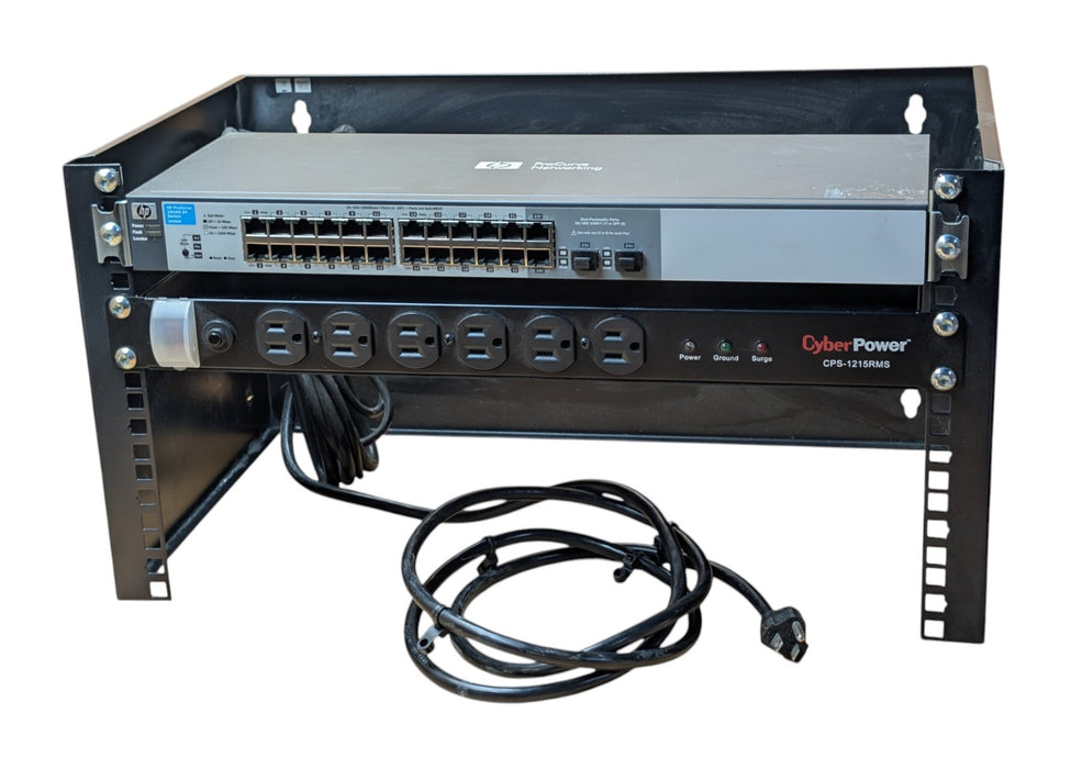 6U Rack with HP ProCurve 1810G-24 J9450A Switch & CyberPower CPS-1215RMS PDU