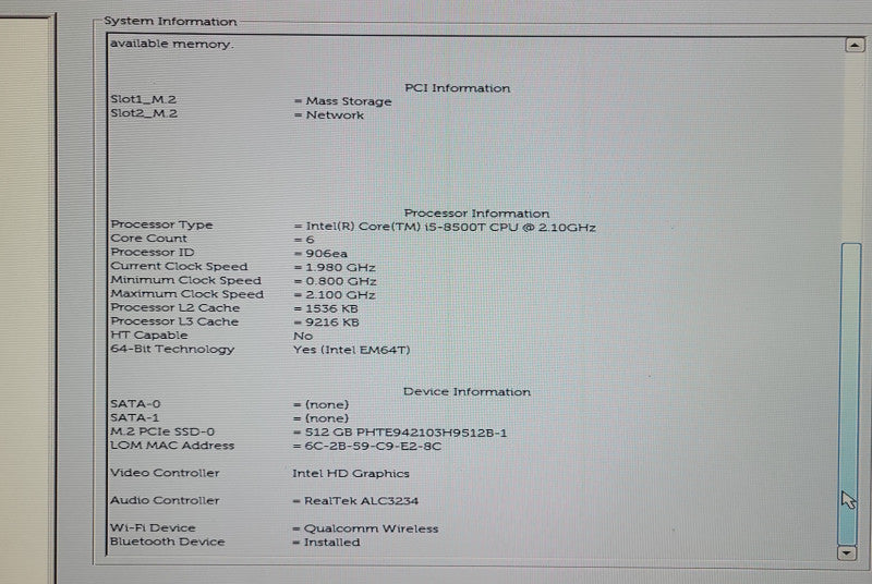 Dell Optiplex 3060 Micro i5-8500T 2.10GHz 8GB 512GB NVMe SSD