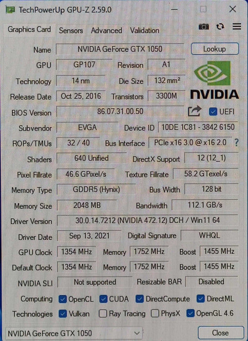 EVGA Geforce GTX 1050 2GB Graphics Card, 02G-P4-6150-KR