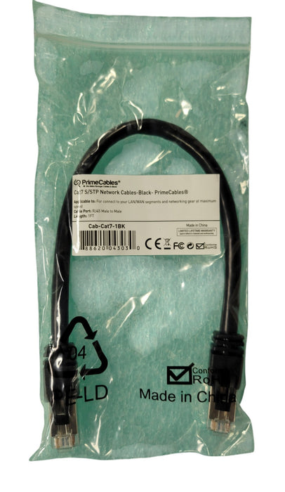 PrimeCables Cab-Cat7-1BK - Cat7 S/STP RJ45 Ethernet Patch Cable 1ft Black