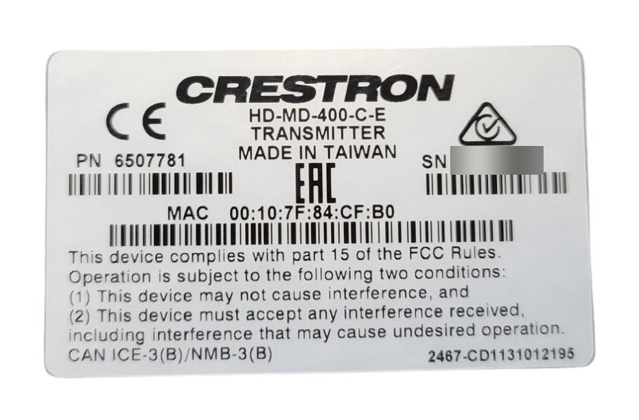 Crestron HD-MD-400-C-E Transmitter Multiformat Switch and Video Extender