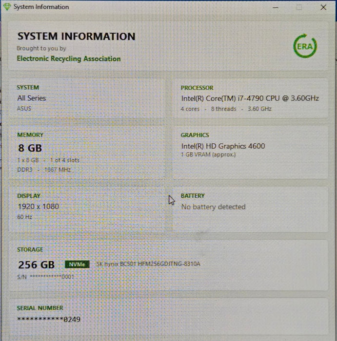 Custom PC - Core i7-4790 8GB RAM 256GB SSD ASUS Z97-E CX500