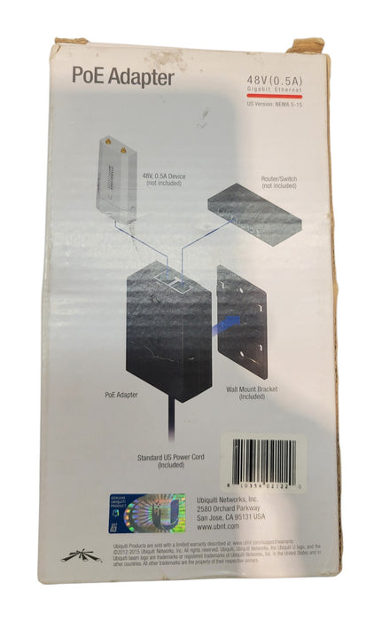 Ubiquiti UBPOE482G PoE Adapter 48V 0.5A Gigabit Ethernet NEMA 5-15
