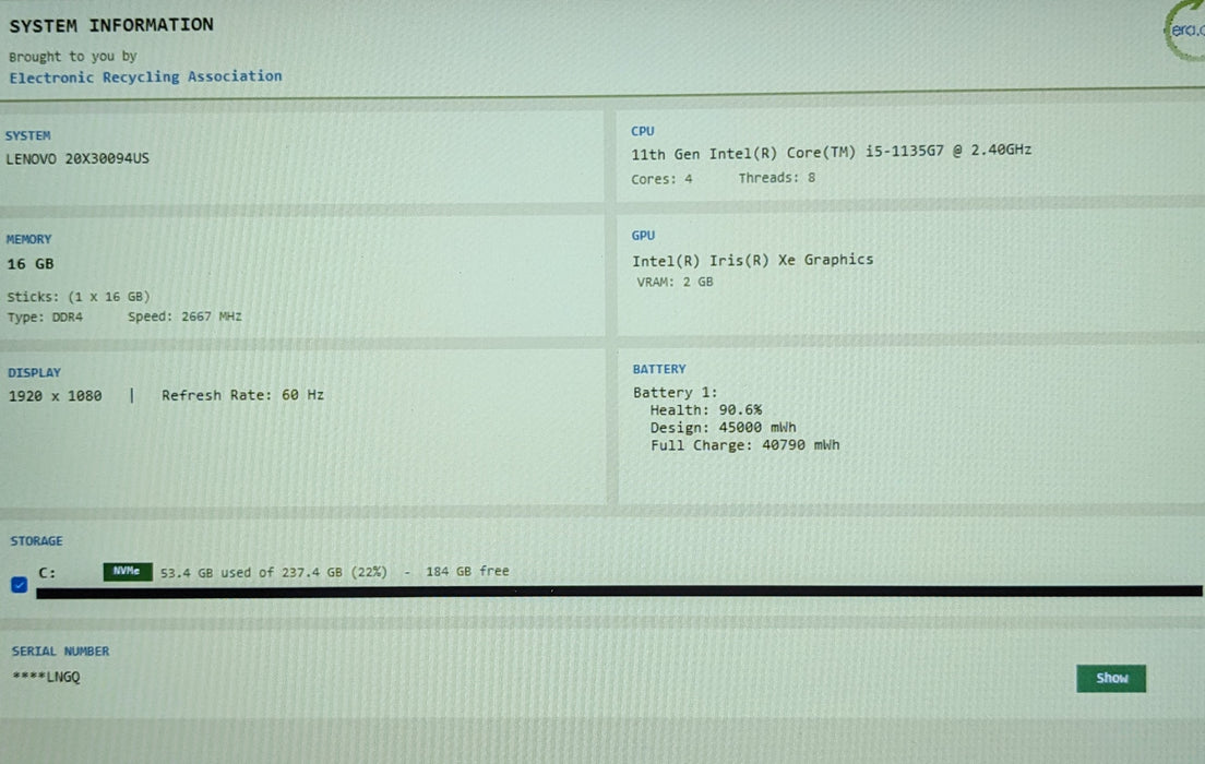 Lenovo ThinkPad L15 Gen 2 i5-1135G7 16GB DDR4 256GB NVMe