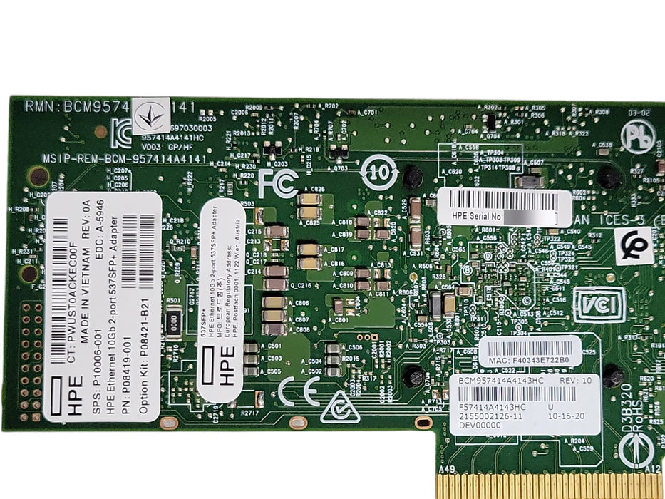 HPE Ethernet 10Gb 2-port 537SFP+ Adapter - P08421-B21, FH Bracket
