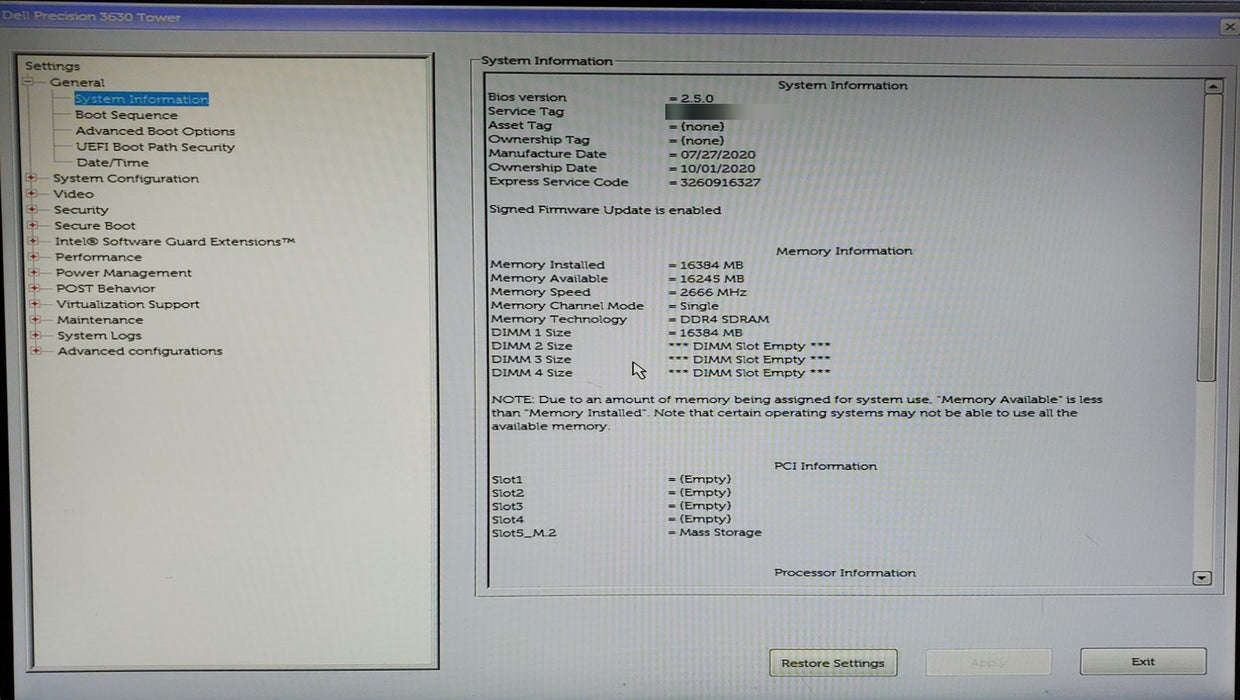 Dell Precision 3630 Tower - Core i7-9700, 16GB DDR4, 256GB NVMe
