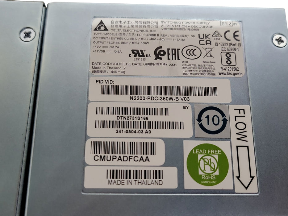 Lot of 2x Cisco N2200-PDC-350W-B V03 350W DC Power Supplies