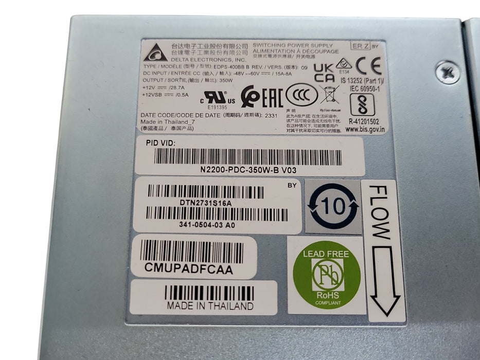 Lot of 2x Cisco N2200-PDC-350W-B V03 350W DC Power Supplies