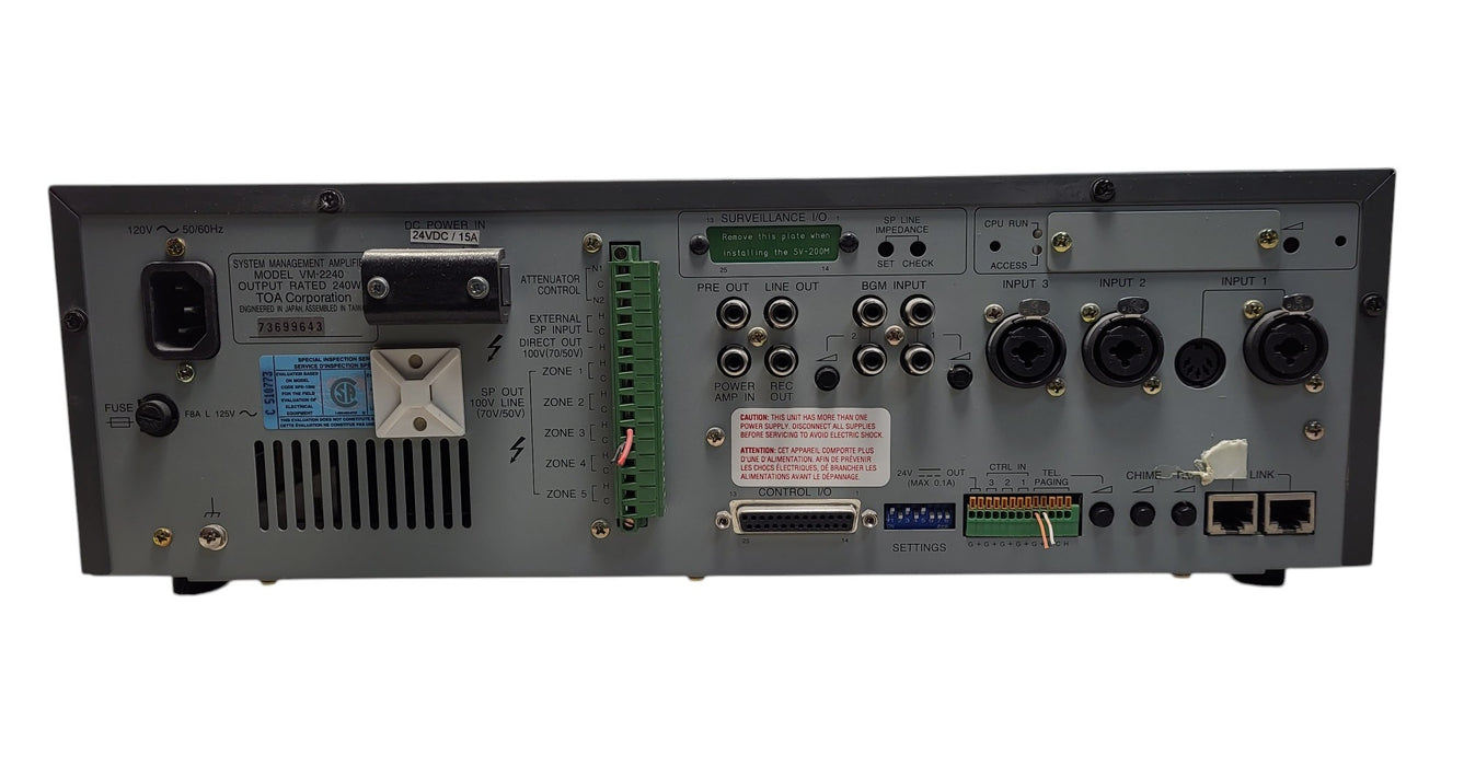 TOA VM-2240 System Management Amplifier 240W 5-Zone