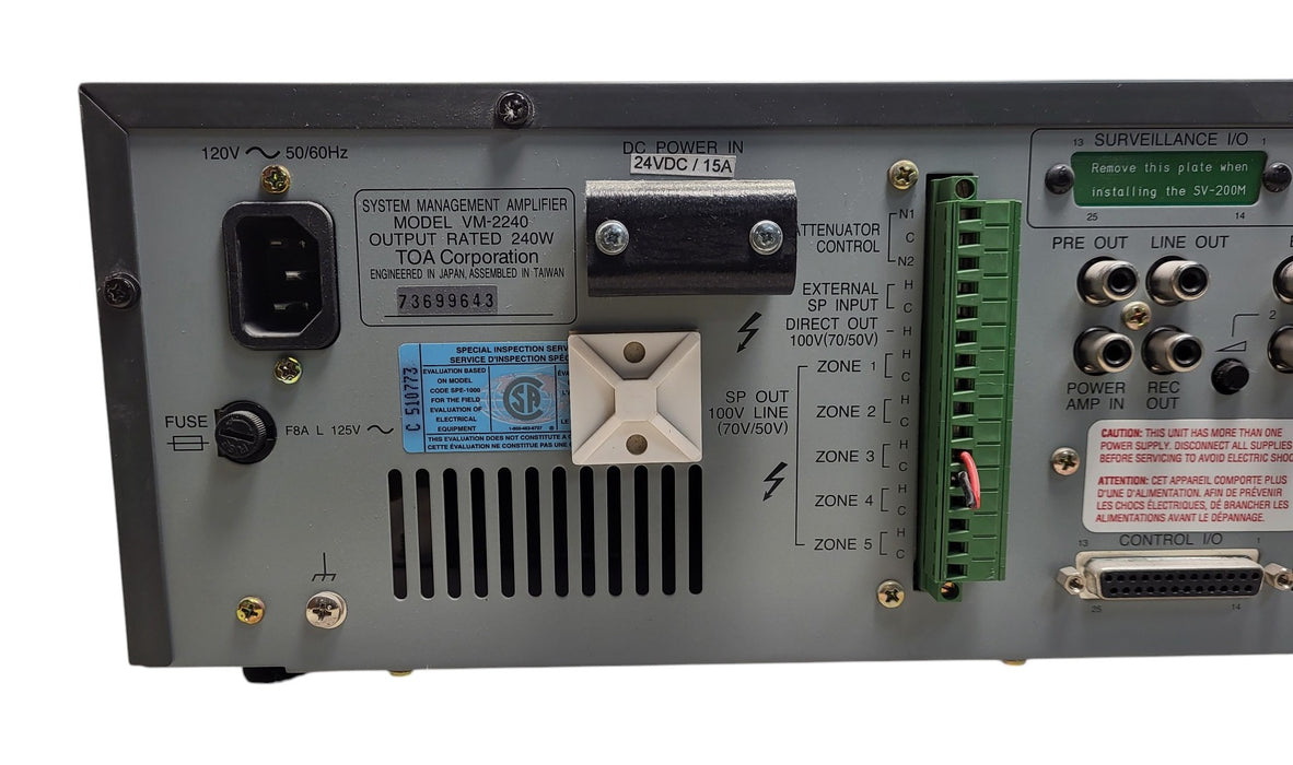 TOA VM-2240 System Management Amplifier 240W 5-Zone