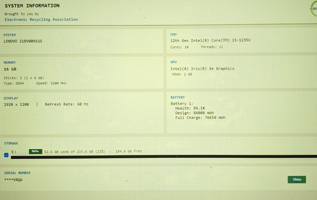 Lenovo ThinkPad T16 Gen 1 i5-1235U 16GB RAM 256GB SSD