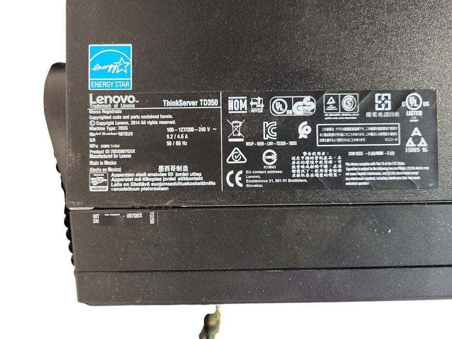 Lenovo ThinkServer TD350 - Xeon E5-2620 v4 16GB RAM No HDD 2x 750W PSU