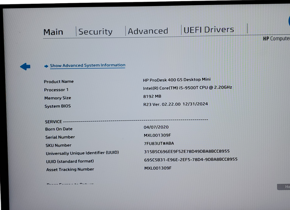 HP ProDesk 400 G5 Mini | Intel i5-9500T | 8GB RAM | NO-HDD/SSD I