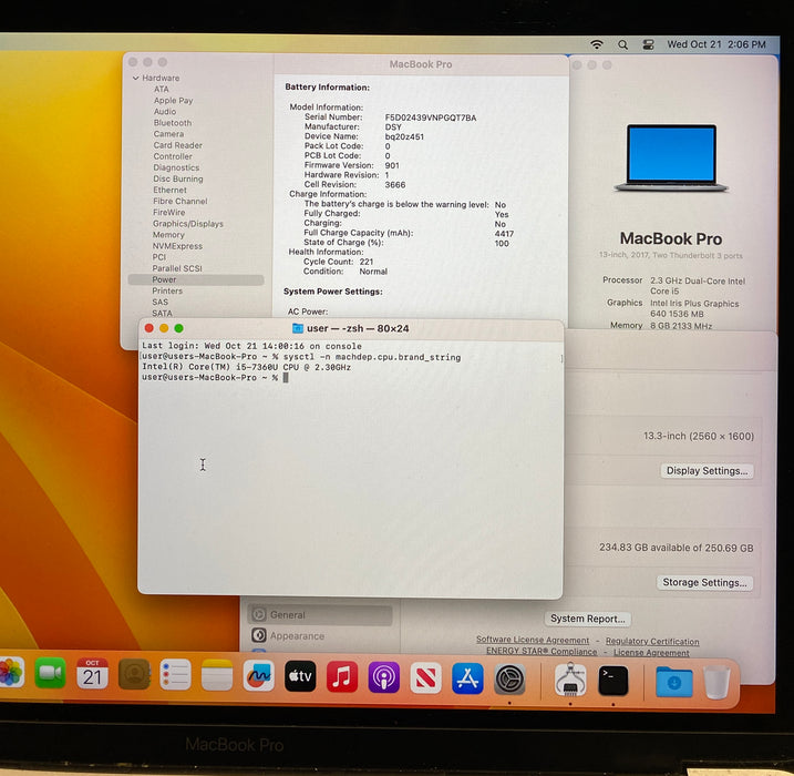 Apple MacBook Pro 13" 2017 Intel Core i5-7360U 2.30GHz 8GB RAM 256GB SSD READ!