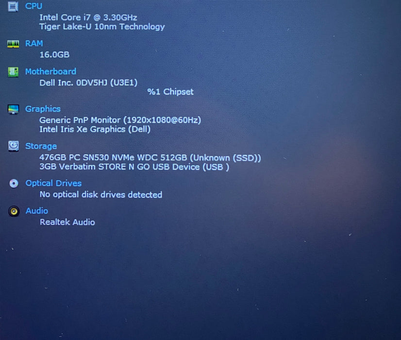 Dell Inspiron 14 5410 Intel Core i7-11370H 3.30GHz 16GB RAM 512GB SSD