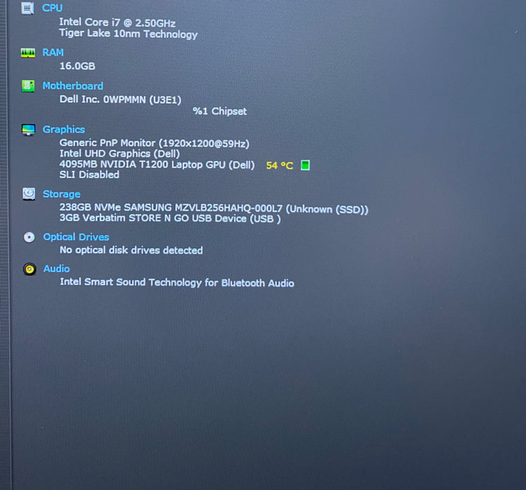 Dell Precision 5560 i7-11850H QUADRO T1200 4GB GPU 16GB RAM 256GB SSD READ!