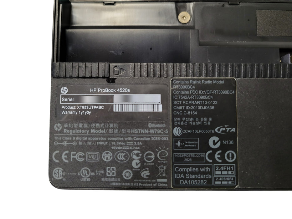 HP ProBook 4520s - Core i5 M 450 2.40GHz 4GB RAM No HDD + PWR ADAPTER