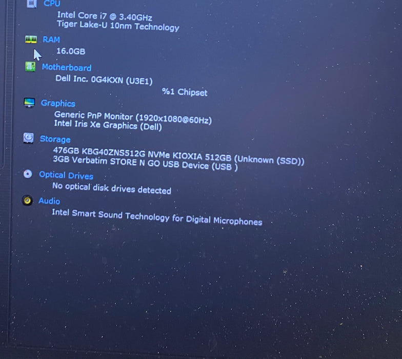 Dell Inspiron 14 5410 Intel Core i7-11370H 3.30GHz 16GB RAM 512GB SSD