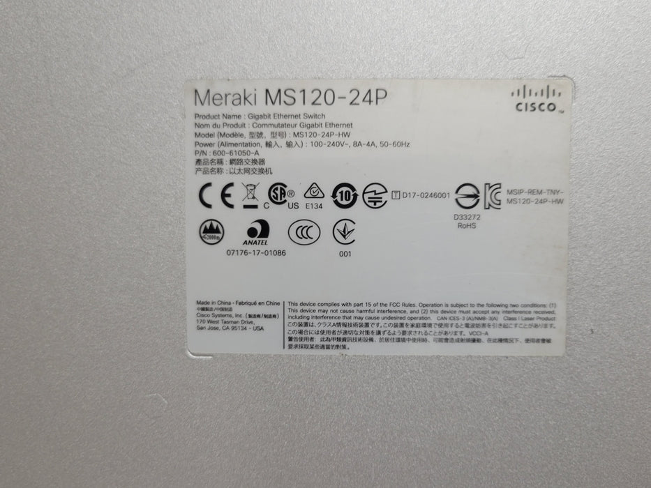 Cisco Meraki MS120-24P | 24-Port Gigabit PoE Switch UNCLAIMED