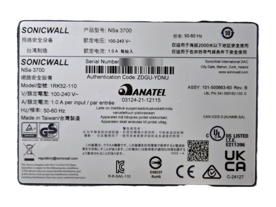 SonicWall NSa 3700 1RK52-110 Network Security Appliance Firewall (READ)