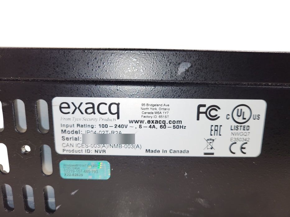 Exacq IP04-02T-R2A A-Series NVR - Core i3-10100 3.60GHz 16GB RAM 256GB NVme