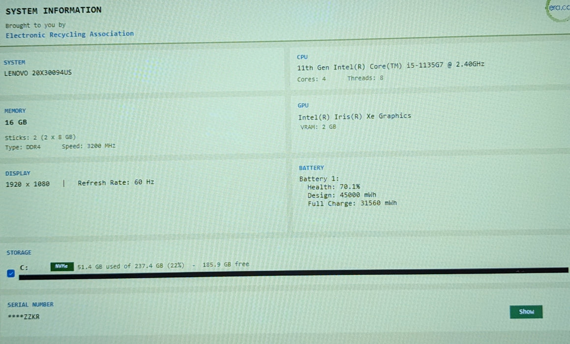Lenovo ThinkPad L15 Gen 2 i5-1135G7 16GB DDR4 256GB NVMe