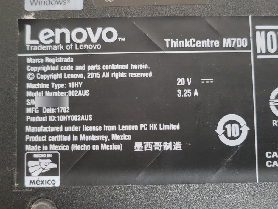 Lenovo ThinkCentre M700 Tiny - Core i5-6500T 2.50GHz, 8GB DDR4, 120GB SSD, Wi-Fi