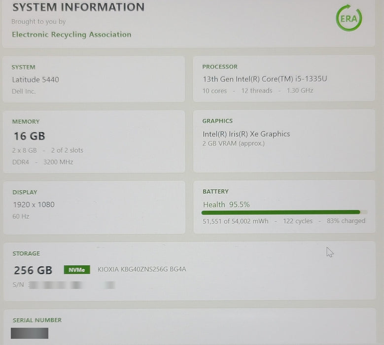 Dell Latitude 5440 i5-1335U 16GB DDR4 256GB NVMe SSD FHD NO AC READ